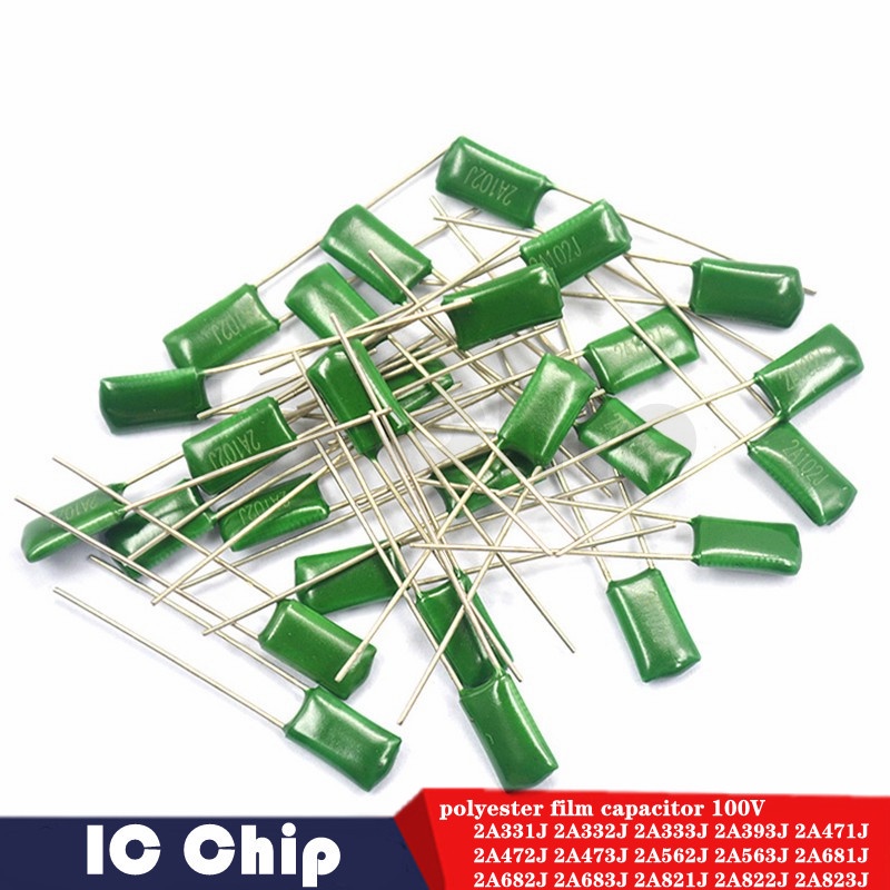 100 ชิ้นฟิล์มโพลีเอสเตอร์ตัวเก็บประจุ 100 โวลต์ 2A331J 2A332J 2A333J 2A393J 2A471J 2A472J 2A473J 2A5