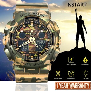 Nstart GA100 นาฬิกาข้อมือควอทซ์ เรืองแสง กันน้ํา GA-100 มีไฟ LED สีดํา ทอง แฟชั่นสําหรับผู้ชาย