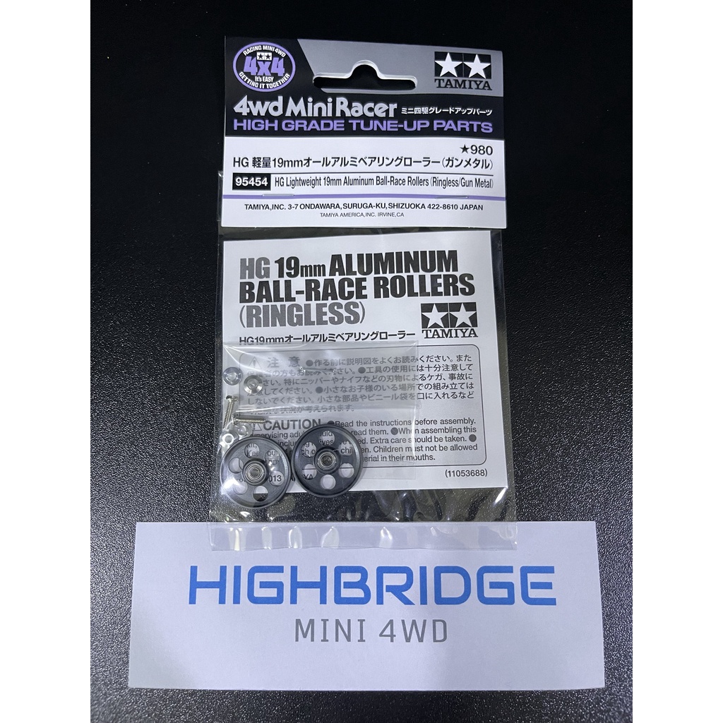 TAMIYA 95454 Mini 4WD โรลเลอร์ HG Lightweight 19mm Aluminum Ball-Race Roller Ringless (Gun Metal/เทา