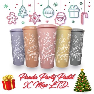 แก้ว 22 oz. แก้วปาร์ตี้ พาสเทล XMas พร้อมฝา 90 มิล(20ใบ/แพค)** พาสเทล XMas**