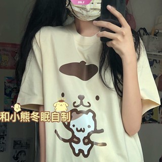 Y2k เสื้อยืดแขนสั้น พิมพ์ลายการ์ตูน Sanrioed Pom Pom Purin ทรงหลวม สไตล์เกาหลี สําหรับผู้หญิง