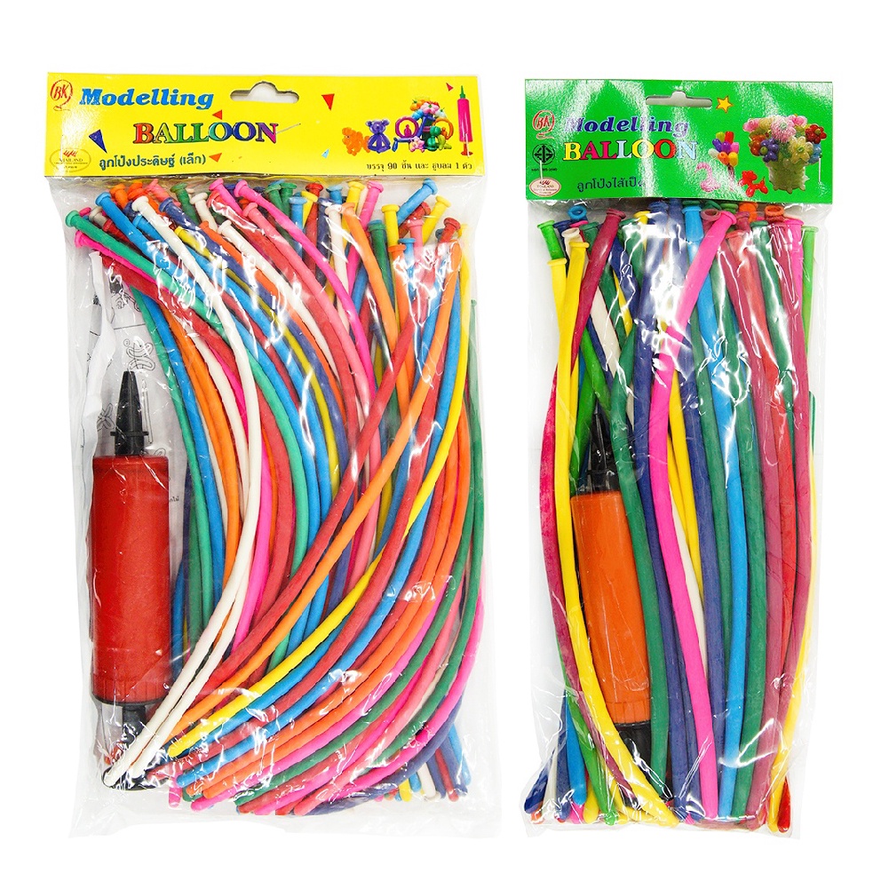 ลูกโป่งไส้ไก่ ลูกโป่งไส้เป็ด ลูกโป่งประดิษฐ์ ลูกโป่งดัด ลูกโป่งยาว คละสี พร้อมที่สูบลูกโป่ง BK