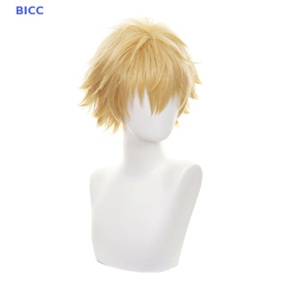 BI Chain Man Denji Cosplay Costume Wig Mens Anime Halloween Golden Short Hair CC