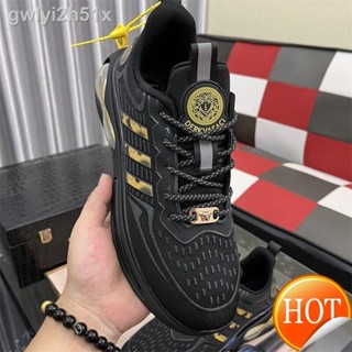 ☾℡【Free Shipping】CowhideOriginal factory Versaces Mens Sneakers High Quality Fashion Thick Bottom Cushioning Non-Slip M