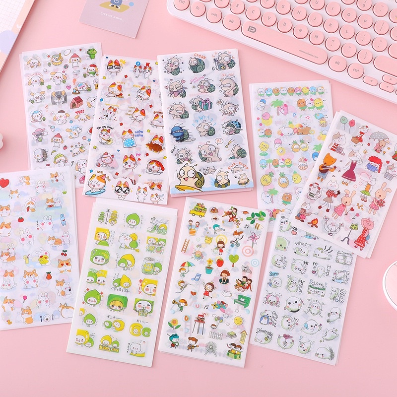 ชุดสติ๊กเกอร์ตกแต่ง 6แผ่น ติดสมุด DIY ลายการ์ตูน