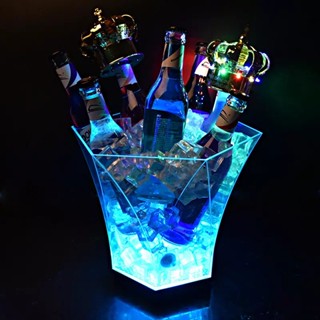 Ice Bucket ถังน้ำแข็ง Led เปลี่ยนสีได้หลากสี,ถังน้ำแข็งทรงหกเหลี่ยมเรืองแสงไฟ Led แบบใส ถังใส่ไวน์คูลเลอร์สำหรับบาร์คลับ