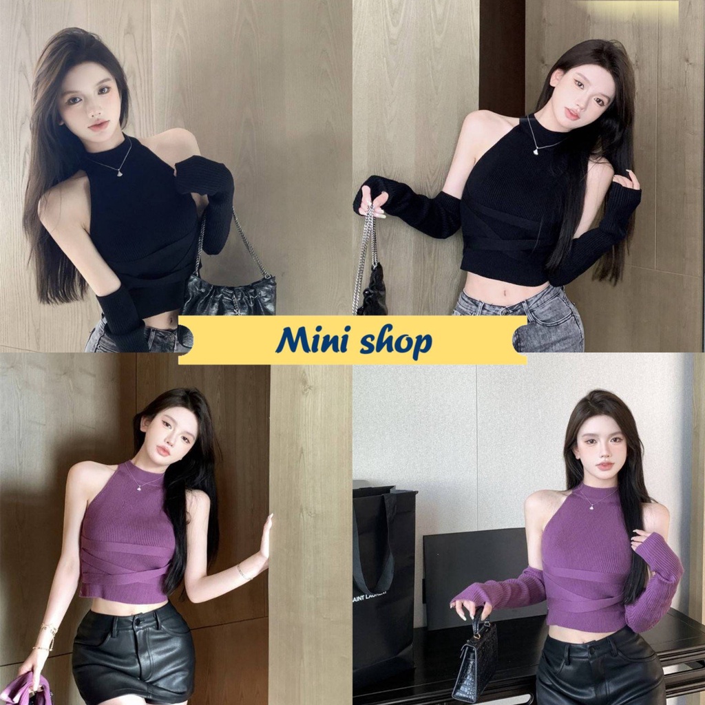 Mini shop พร้อมส่ง (47201)เสื้อกล้ามไหมพรม แถมปลอกแขน ผ้าร่องใส่สบายเท่มาก