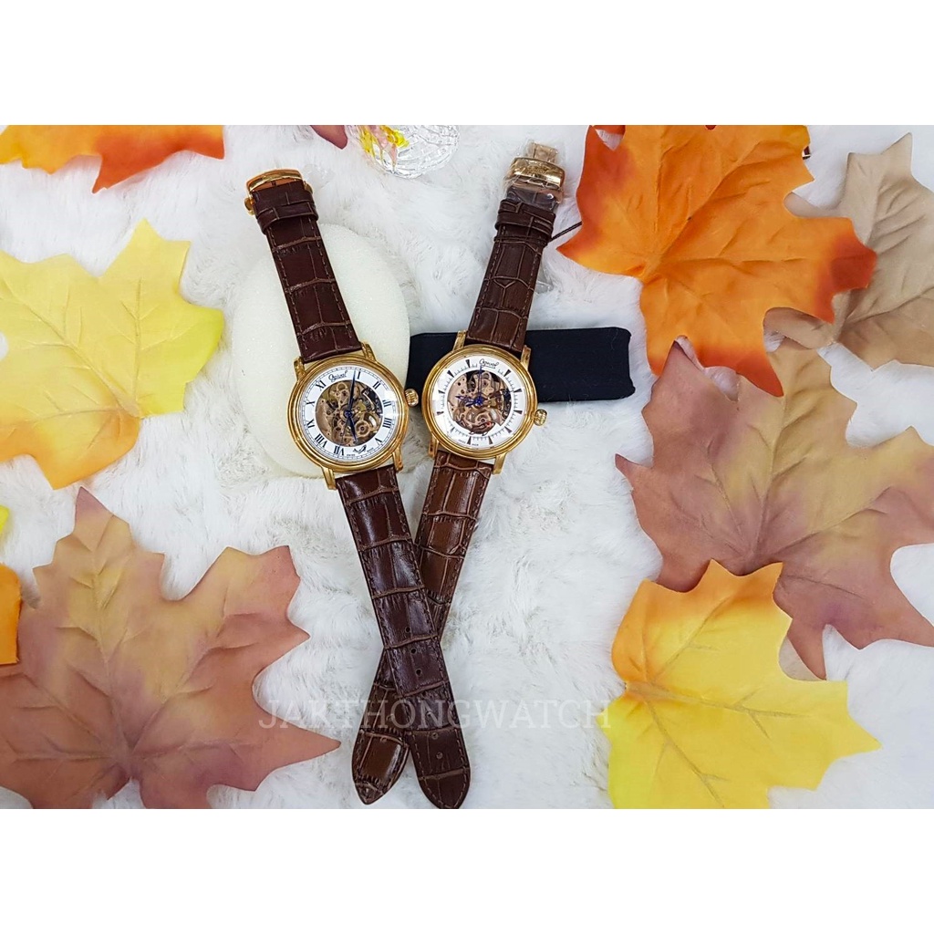 นาฬิกาข้อมือ OGIVAL Automatic Skeleton 358-61-6445 / 358-61-7562 (หน้าเปลือย สายหนังน้ำตาล ขนาด 40 m