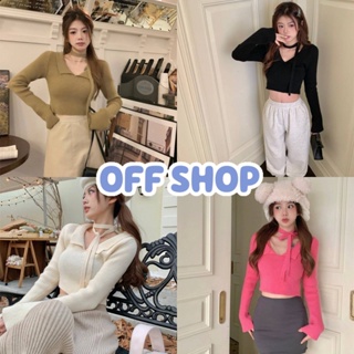 OFF SHOP พร้อมส่ง (OFF-5K39)  เสื้อไหมพรมแขนยาวคอปก ดีเทลแถมสายผูกคอ เซ็กซี่เบาๆ