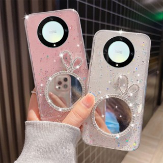 พร้อมส่ง เคสโทรศัพท์มือถือใส แบบนิ่ม ลายกระต่าย ประดับเพชรเทียม มีกระจกแต่งหน้า สําหรับ Huawei Honor X9A 5G X9 5G 4G X8 X7 Honor X9A HONORX9a 2023