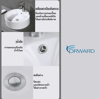 อ่างล้างหน้าชนิดวางบนเคาน์เตอร์ อ่างล้างหน้าทรงกลม วัสดุเซรามิค สีขาว ขนาด40x40ซม. ceramic wash basin รุ่น Bas-227