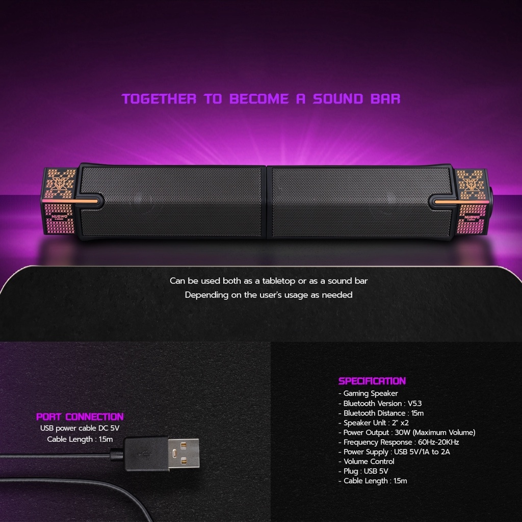Speaker NX-S2 NUBWO Daul Mode Speaker ลำโพงบลูทูธ มีไฟ RGB (ประกันศูนย์ 2 ปี)