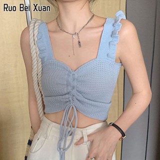 RUO BEI XUAN Spice Girl เสื้อถักนิตติ้งกับเสื้อกั๊กสั้นสีน้ำเงิน