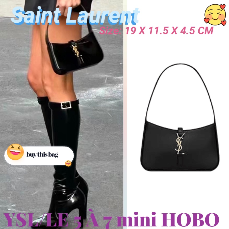 Saint Laurent /YSL/LE 5 À 7 mini HOBO bag in smooth leather/Underarm Bag/Handbag/กระเป๋าใต้วงแขน/กระเป๋าถือ