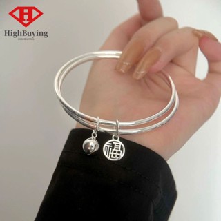 [highbuying] แฟชั่น โชคดี สองชั้น Fu Bell สร้อยข้อมือ สีเงิน เทรนด์หรูหรา จี้กําไลข้อมือ สําหรับผู้หญิง ปรับได้ เปิดกําไล เสน่ห์ เครื่องประดับใหม่ พร้อมส่ง