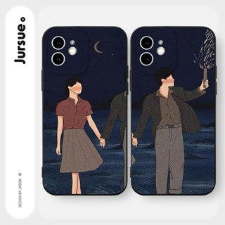 JURSUE เคสคู่ เคสไอโฟน คู่รัก กันกระแทกซิลิโคนนุ่มน่ารักตลก เคสโทรศัพท์ สีดำ Compatible for iPhone 14 13 12 11 Pro Max SE 2020 X XR XS 8 7 6 6S Plus พลัส Y2778