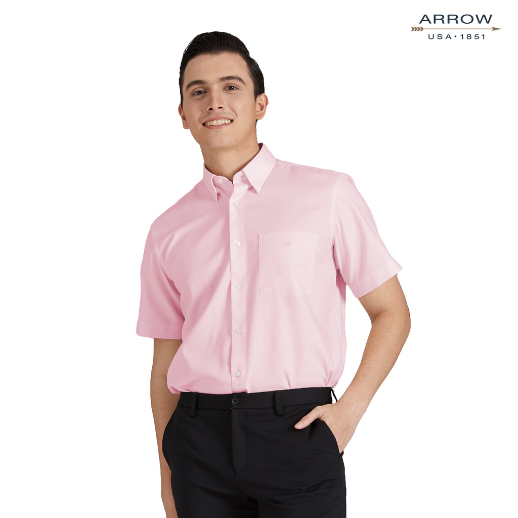 ARROW Wrinkle Free SHIRT -รีดง่าย ยับยาก - เสื้อเชิ้ตทำงานแขนสั้นสีชมพู ...
