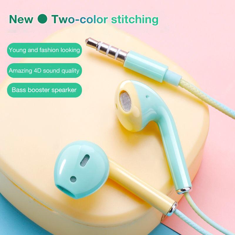 หูฟัง พร้อมไมค์โครโฟน Macaron Candy Series Stereo High Bass Handfree 3.5 มม. ชุดหูฟังแบบมีสาย