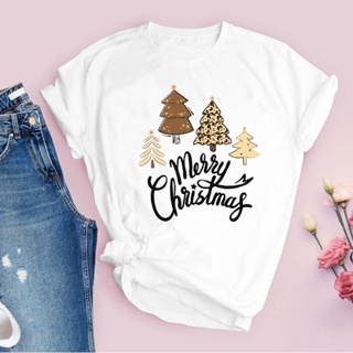 Tees for Women Print Plaid Tree 2022 New Year Holiday Merry Christmas Vacation femme Tops Clothing Wear T Shirt  80
