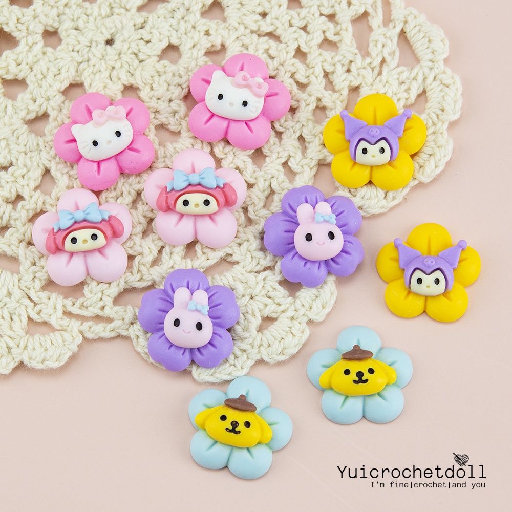 RS240 ᵕ̈ เรซิ่น ดอกไม้หน้าการ์ตูน ขนาดเล็ก สำหรับตกแต่งโทรศัพท์ กระจก Jibbitz shoes Charm 3D [แพค 10 ชิ้น] DIY Craf