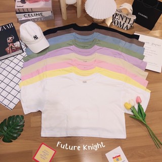 FK🍭พร้อมส่ง🍭 เสื้อครอป ทรง Oversize ผ้าคอตตอนสีพาสเทล เนื้อผ้ายืดหยุ่นดี ทรงสวย สุดชิค