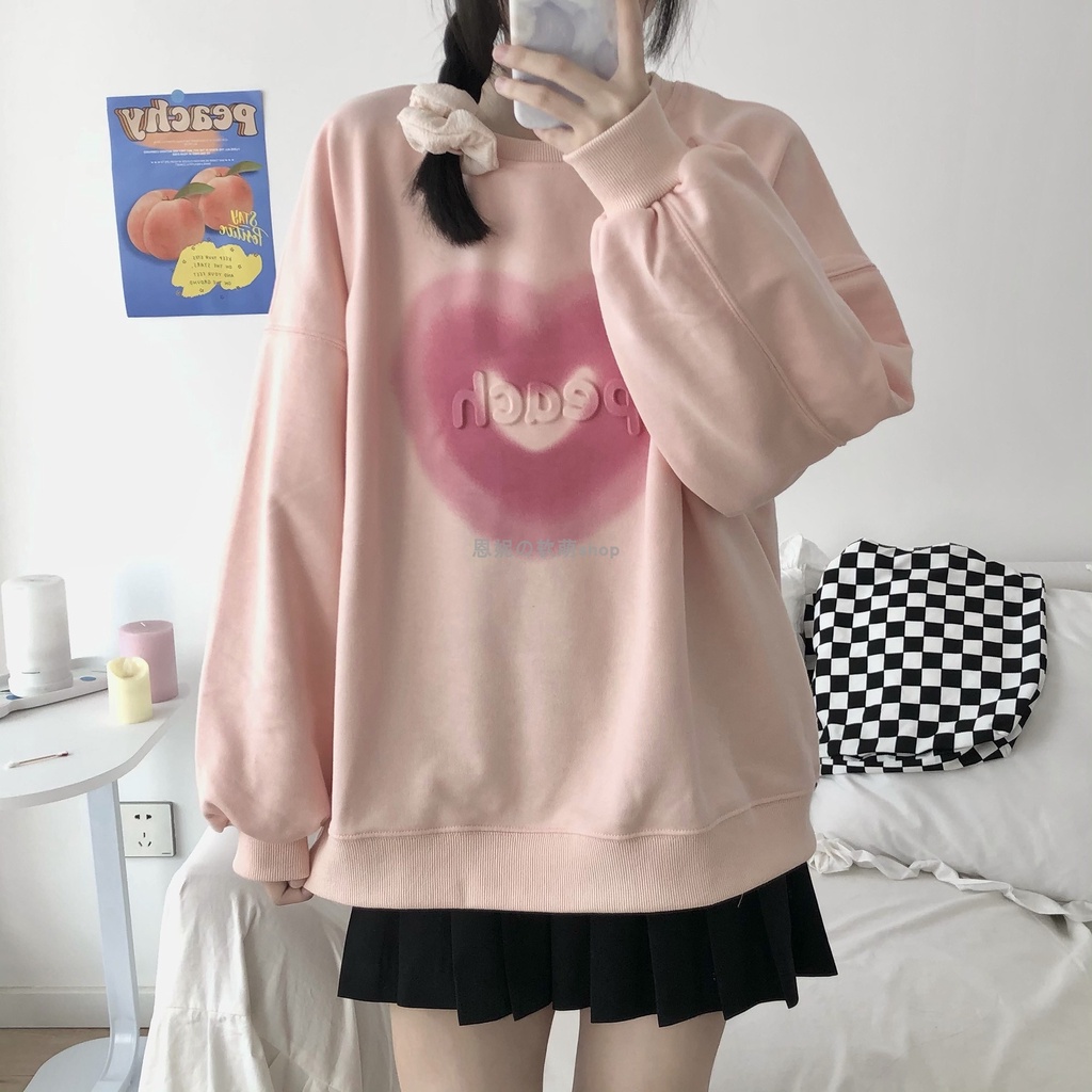 เสื้อกันหนาวแขนยาว คอกลม ทรงหลวม ไล่โทนสีชมพู สีขาว แฟชั่นฤดูใบไม้ร่วง สําหรับผู้หญิง