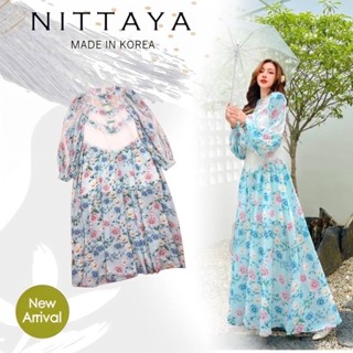 Nittaya (นิตยา) สีฟ้ายาว สายแฟชั่นcelebrity ชุดนี้ต้องมี  เดรสยาวแขนยาว ลายดอกไม้นานาพรรณ รุ่นนี้มี 2 ชิ้นนะจ๊ะ