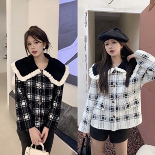 Styles_Unnie ✨พร้อมส่ง✨ C107 เสื้อคลุมไหมพรมปกใหญ่สไตล์เกาหลี พร้อมส่ง 2 สี