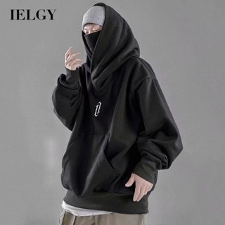 Ielgy เสื้อกันหนาว คอเต่า มีฮู้ด ทรงหลวม สไตล์ฮิปฮอป สตรีท สําหรับผู้ชาย