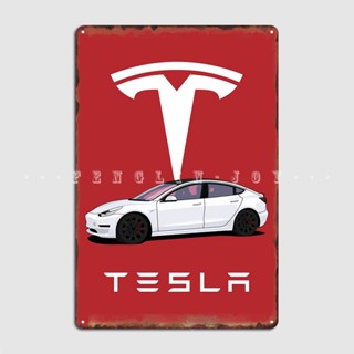 Tesla M3 โปสเตอร์ป้ายโลหะดีบุก สีขาว สําหรับติดตกแต่งผนังบ้าน ปาร์ตี้