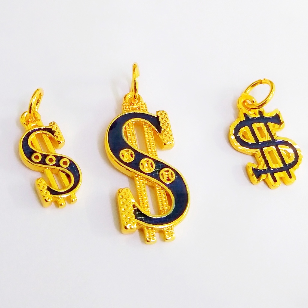 Dollar Dark Blue Enamel 24K Gold Plated Necklace Pendant