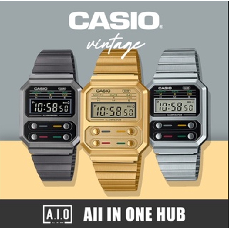 (พร้อมกล่อง) นาฬิกาข้อมือ Casio standard Vintage รุ่นA100WE สายสแตนเลส Unisex watch นาฬิกาวินเทจ คาสิโอ้ สายเหล็ก TW611