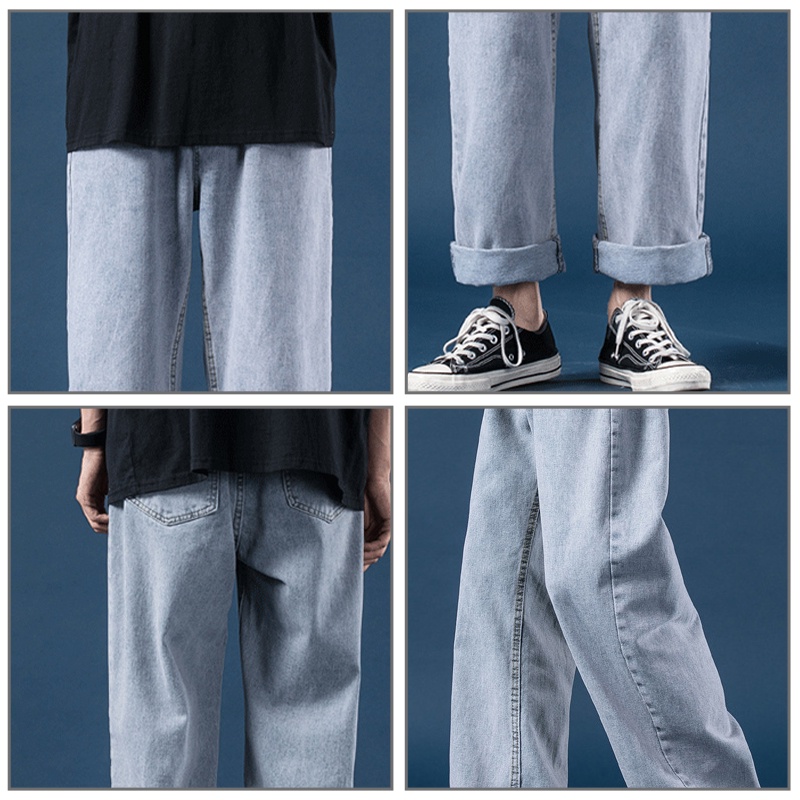 PannoFluxus มีสินค้า กางเกงยีนส์ผู้ชายแฟชั่นเกาหลีทรงหลวมสีทึบ