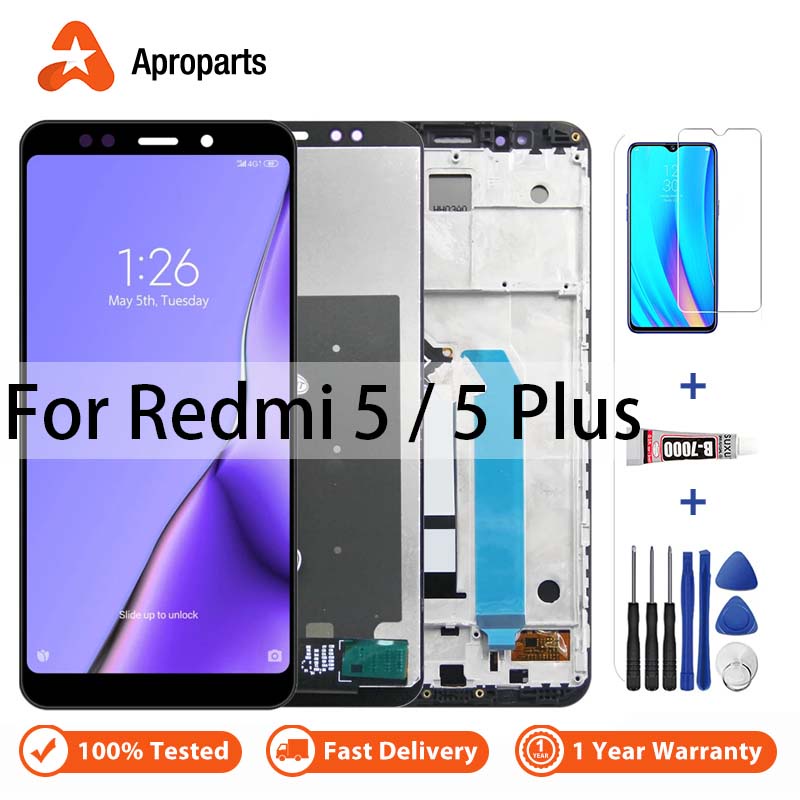 หน้าจอสําหรับ Xiaomi Redmi 5 Plus จอแสดงผล LCD เปลี่ยนการประกอบจอสัมผัส Digitizer