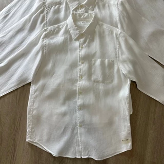 เสื้อเชิ้ตสีขาว UNIQLO MUJI GU ผ้าลินิน แขนสั้น แขนยาว คอปก