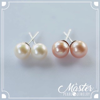 Master Pearl ต่างหูสตั๊ด ไข่มุกแท้ 6mm ทรงกลม เกรดพรีเมี่ยม เรือนเงิน S925