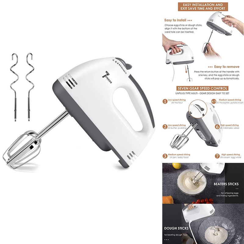 Electric Hand Mixer, 7 Speed Options Portable Handheld Kitchen Whisk, Electric Beater Stainless Steel Egg Whisk