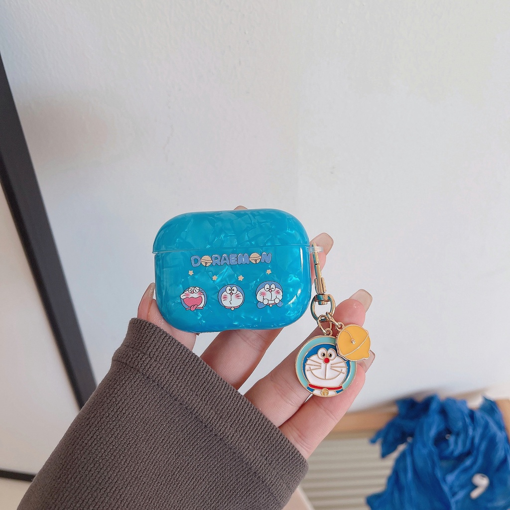 เคสหูฟังบลูทูธไร้สาย ซิลิโคน Tpu นิ่ม แบบใส กันกระแทก ลายโดราเอมอน หินอ่อน แวววาว เรียบง่าย สําหรับ AirPods 1 2 3 Pro 2 2022 - รูปที่ 3