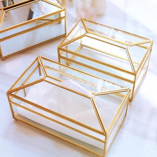 European Style Glass Tissue Box Holder Nordic Luxury Handkerchief Toilet Paper Holder Tissue Case Storage Box Living Roo