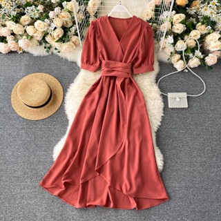 ชุดเดรส Midi Dress แขนสั้น แฟชั่นสไตล์เกาหลี
