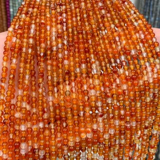 อาเกต สีส้ม หินแห่งการเปลี่ยนแปลง Orange Agate 3 mm ทรงกลม เส้นยาว