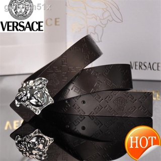 ✟♕❣【Free Shipping】Authentic Factory VERSACES Leather Embossed Business Man Belt Retro Style Mens and Womens Buckle Bel