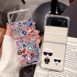 เคสโทรศัพท์มือถือ PC แข็ง แบบใส กันกระแทก ลายทีม nba Karl Lagerfeld สําหรับ Samsung Galaxy Z Flip 3 5G Z Flip 4