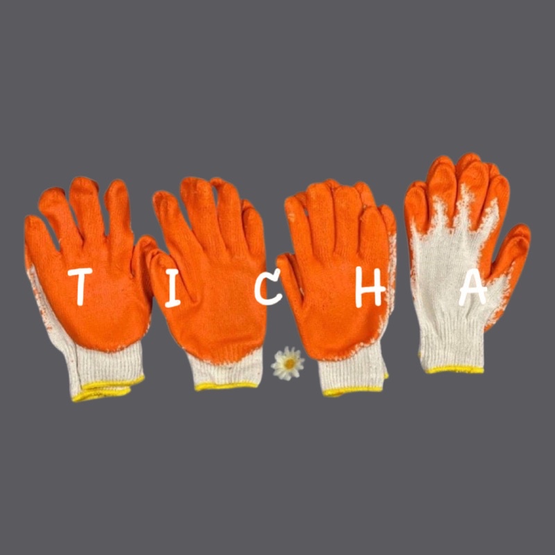TIICHA - 380 - ถุงมือเคลือบยางพารา อเนกประสงค์ รุ่นใหม่ คู่ใหญ่ ยางหนา <พื้นส้ม>