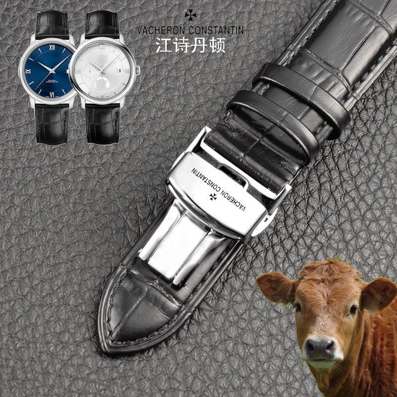 12/12☆Vc Vacheron Constantin สายนาฬิกาหนังหัวเข็มขัดผีเสื้อชายและหญิงพร้อมศิลปะเดิมมรดกมาสเตอร์ม