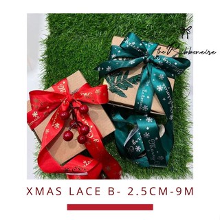 ม้วนริบบิ้น Merry Christmas สีเขียว สีแดง 2.5 ซม. P:9M L:2.5 ซม.