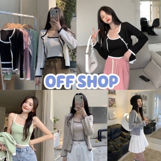 OFF SHOP พร้อมส่ง (OFF-9193+9193-1) เซ็ท เสื้อสายเดี่ยว+เสื้อคลุมไหมพรม ผ้าร่องใส่สบายสีพาสเทลน่ารัก