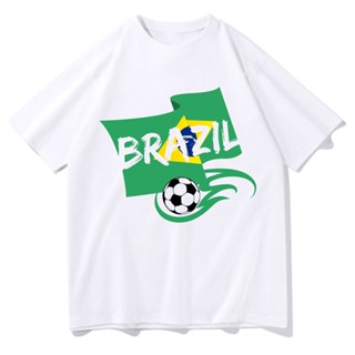 เสื้อยืด Brazil Flag Football Print 2022 Fifa World Cup Qatar T Shirt Fashion Men T-shirt Women T Shirt Worldcup Fans