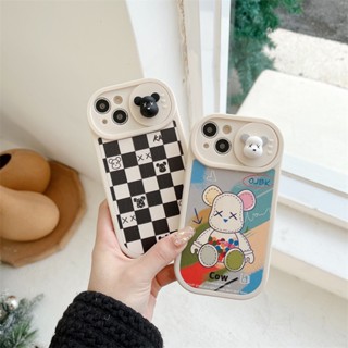 เคสโทรศัพท์มือถือ TPU นิ่ม ป้องกันเลนส์กล้อง กันกระแทก ลายการ์ตูนหมีน่ารัก แบบสไลด์ได้ สําหรับ iphone 14 13 11 12 Pro Max 14 Plus