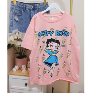 ⚡️BETTY BOOP⚡️เสื้อยืดผ้าฟอก Unisex Cotton 💯 งานใหม่ ทำเก่า ผ้าฟอกเฟดนุ่ม ไร้ตะเข็บข้าง สกรีนจม หน้าหลัง ⚡️⚡️